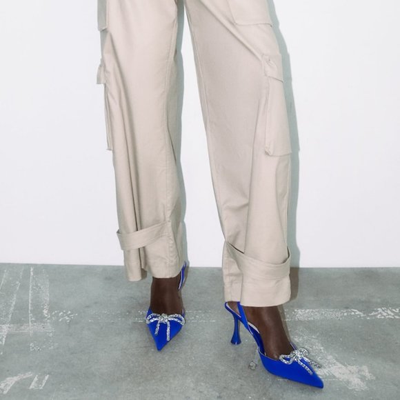 Zara Embellished Bow Heeled Slingbacks NWT - Picture 9 of 11